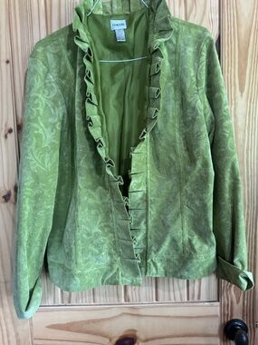 Chico's Green Ruffle-Trim Open Front Jacket